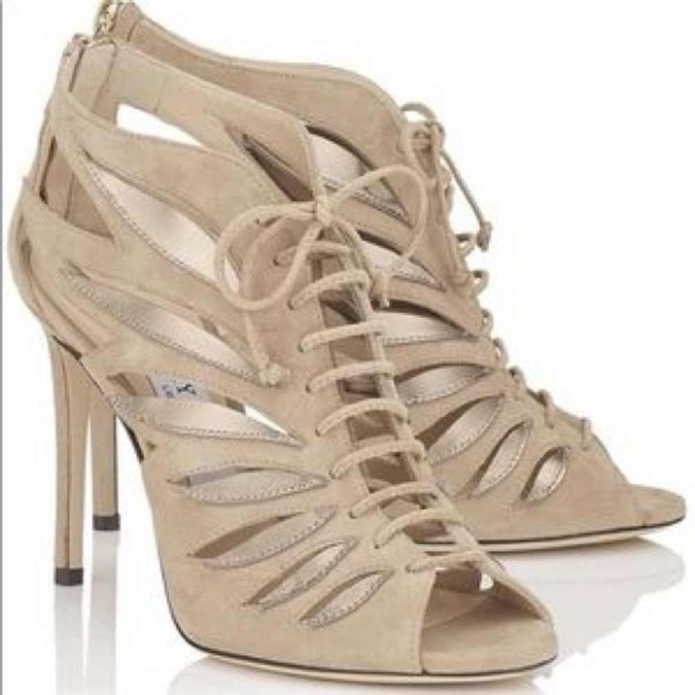 Jimmy Choo Keena 100 Tan Lace-Up Women's Heels